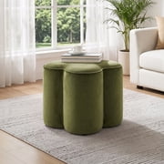 Zesthouse 18.5  Velvet Fabric Ottoman, Modern Ottoman Coffee Table for Living Room, Flower Shaped Foot Stools, Upholstered Footrest Stool for Couch, Olive Green