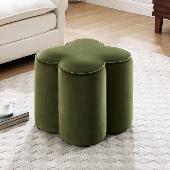 Zesthouse 18.5″ Velvet Fabric Ottoman, Modern Ottoman Coffee Table for Living Room, Flower Shaped Foot Stools, Upholstered Footrest Stool for Couch, Olive Green