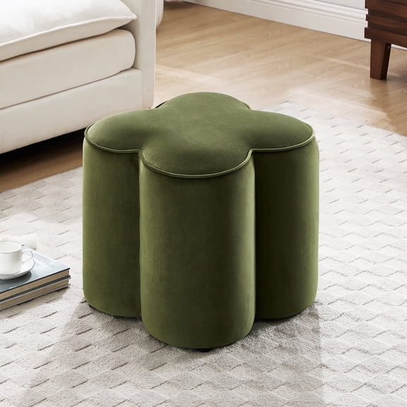 Zesthouse 18.5″ Velvet Fabric Ottoman, Modern Ottoman Coffee Table for Living Room, Flower Shaped Foot Stools, Upholstered Footrest Stool for Couch, Olive Green