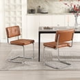 thumbnail image 1 of Zesthouse 19.3″Mid-Century Modern Dining Chairs Set of 2, Faux Leather Upholstered Kitchen Chairs with Back and Chrome Legs, Armless Side Chairs for Kitchen & Dining Living Room, Brown, 1 of 13