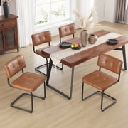 Zesthouse 19.3 Mid-Century Modern Dining Chairs Set of 4, Upholstered Faux Leather Dining Room Chairs with Back and Black Legs, Armless Side Chairs for Kitchen & Dining Living Room, Brown