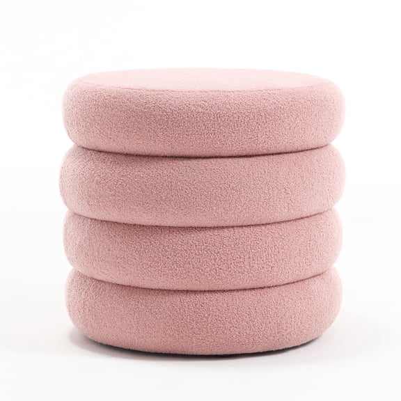 Zesthouse 20.1" Wide Round Boucle Storage Ottoman, Tufted Sherpa Ottoman Footstool for Living Room Bedroom, Pink