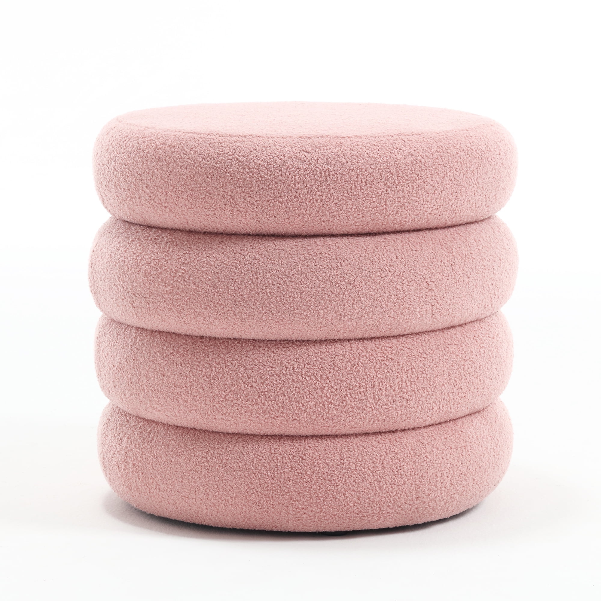 Zesthouse 20.1" Wide Round Boucle Storage Ottoman, Tufted Sherpa Ottoman Footstool for Living Room Bedroom, Pink