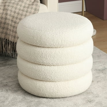 Zesthouse 20.1" Wide Round Boucle Storage Ottoman, Tufted Sherpa Ottoman Footstool for  Living Room Bedroom, White