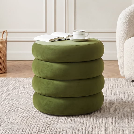 Zesthouse 19.5" Wide Round Storage Ottoman, Velvet Tufted Ottoman Footstool for Living Room Bedroom, Green