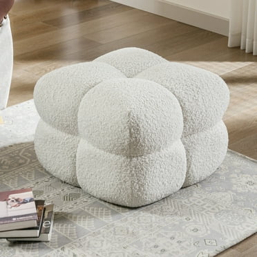 Zesthouse 20.9″ Wide Boucle Ottoman, Modern Foot Stool, Square Upholstered Tufted Ottoman Coffee Table, Extra Seating for Living Room Bedroom, White