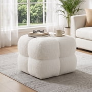 Zesthouse 20.9″ Wide Boucle Ottoman, Modern Foot Stool, Square Upholstered Tufted Ottoman Coffee Table, Extra Seating for Living Room Bedroom, White