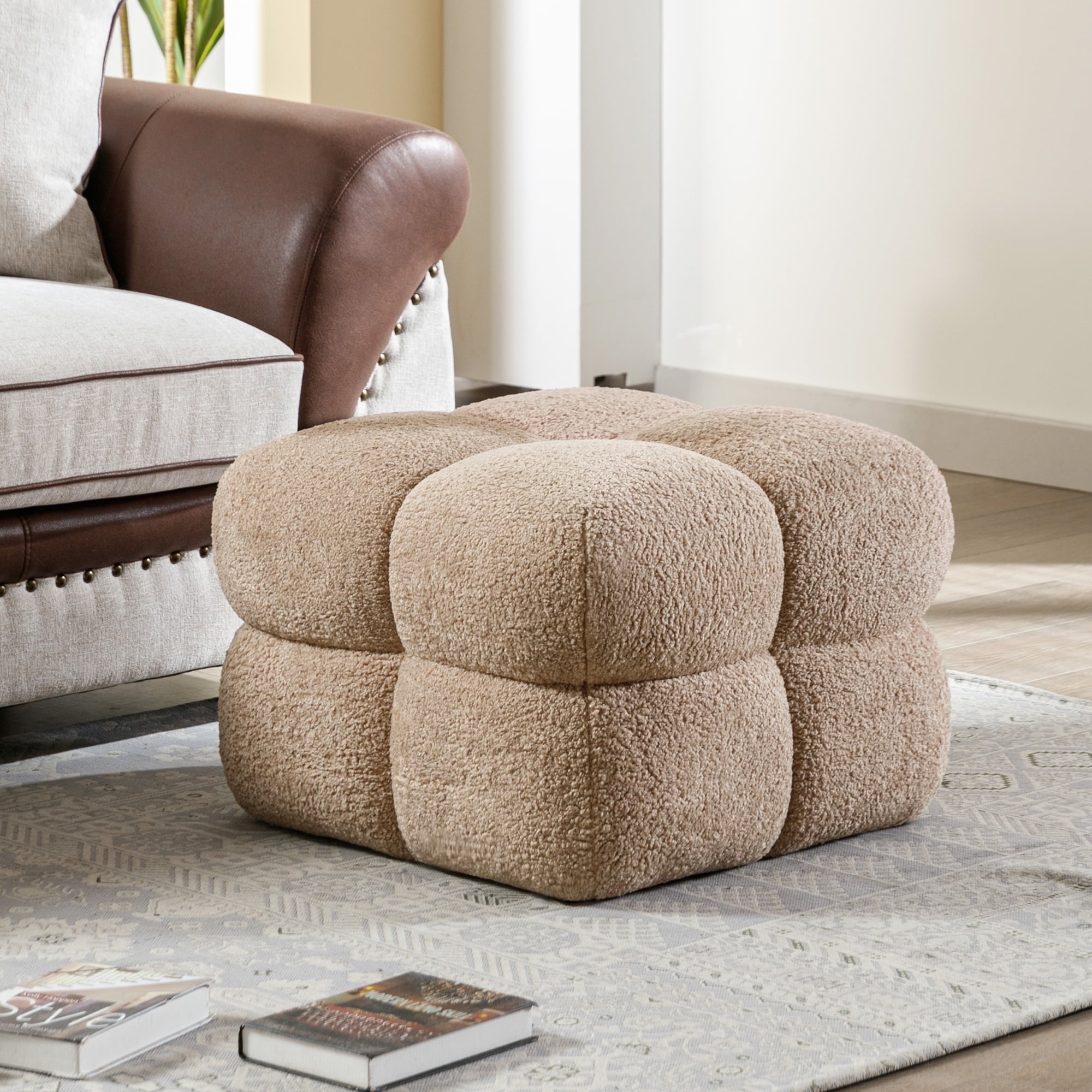 Zesthouse 20.9″ Wide Square Ottoman, Modern Boucle Footstool Zesthouse 20.9″ Wide Square Ottoman, Modern Boucle Footstool