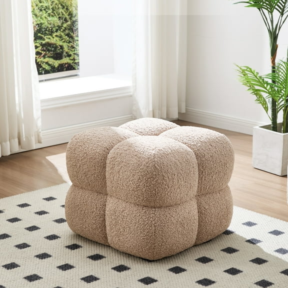 Zesthouse 20.9″ Wide Square Ottoman, Modern Boucle Footstool, Upholstered Tufted Ottoman Coffee Table, Extra Seating for Living Room Bedroom Entryway, Tan