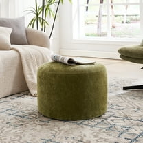 Zesthouse 22.6" Wide Round Ottoman, Modern Ottoman Coffee Table for Living Room, Chenille Fabric Couch Foot Rest, Upholstered Footstool for Makeup Room, Bedroom, Entryway, Green
