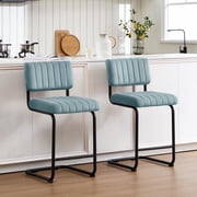 Zesthouse 24.6 Counter Stools Set of 2, Velvet Tufted Counter Height Chairs with Back and Metal Legs, Mid Century Modern Bar Stools for Kitchen Island, Blue