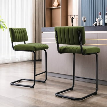 Zesthouse 24" Counter Stools Set of 2, Velvet Tufted Counter Height Chairs with Back and Metal Legs, Mid Century Modern Bar Stools for Kitchen Island, Green