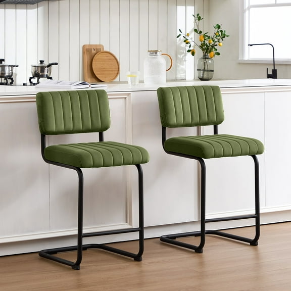 Zesthouse 24" Counter Stools Set of 2, Velvet Tufted Counter Height Chairs with Back and Metal Legs, Mid Century Modern Bar Stools for Kitchen Island, Green