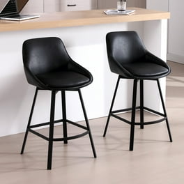 Zesthouse 26.7 Swivel Counter Stools Set of 3 Modern Boucle Counter Height Bar Stools with Black Metal Legs Backless Round Counter Bar Stools for Kitchen Island Home Bar Black Walmart