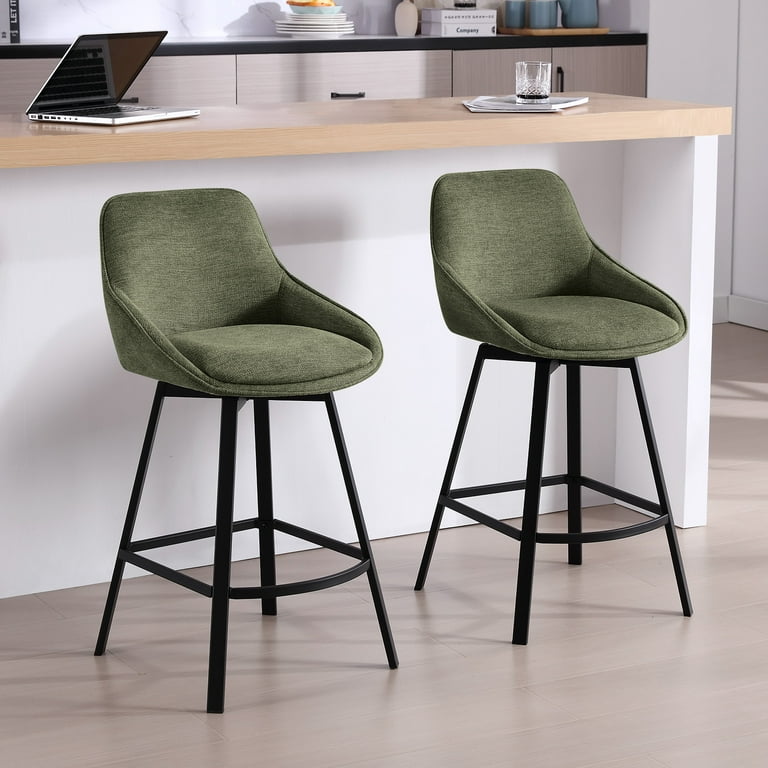 Zesthouse Swivel Counter Height Bar Stools Set of 2 25.2 Modern Counter Height Chairs with Backs and Metal Legs Upholstered Linen Barstools for Kitchen Island Green Walmart