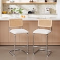 thumbnail image 1 of Zesthouse 26" Rattan Counter Height Bar Stools Set of 2, Boucle Upholstered Barstools with Cane Back and Chrome Base, Mid Century Counter Height Chairs for Kitchen Island, White, 1 of 9