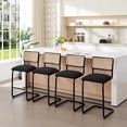 thumbnail image 1 of Zesthouse 26" Rattan Counter Height Bar Stools Set of 4, Boucle Upholstered Barstools with Cane Back and Metal Legs, Mid Century Counter Height Chairs for Kitchen Island, Black, 1 of 11