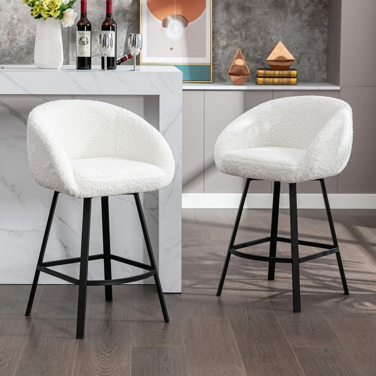 Zesthouse 25.6 Swivel Bar Stools Set of 2 Sherpa Barrel Chairs Kitchen Island White Walmart
