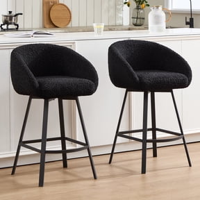 Zesthouse 26.4" Counter Height Swivel Bar Stools Set of 2, Sherpa Barrel Bar Stools with Backs, Modern Boucle Counter Stools for Pub Kitchen Island, Black
