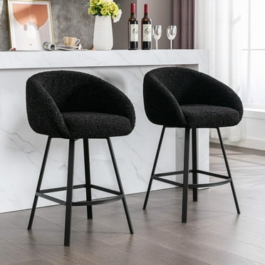 Zesthouse 26.4" Counter Height Swivel Bar Stools Set of 2, Sherpa Barrel Bar Stools with Backs, Modern Boucle Counter Stools for Pub Kitchen Island, Black