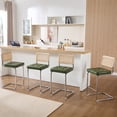 thumbnail image 1 of Zesthouse 26″ Natural Rattan Counter Stools Set of 4, Mid Century Modern Bar Stools with Cane Back & Chrome Legs, Cantilevered Design, Upholstered Faux Leather Barstools for Kitchen Island, Green, 1 of 10