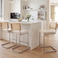 thumbnail image 1 of Zesthouse 26″ Rattan Bar Stools Set of 3, Linen Fabric Counter Height Chairs with Cane Back & Chrome Legs, Mid Century Cantilevered Design Barstools for Kitchen Island, Beige, 1 of 10