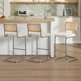 thumbnail image 1 of Zesthouse 25.6″ Rattan Bar Stools Set of 3, Linen Fabric Counter Height Chairs with Cane Back & Chrome Legs, Mid Century Cantilevered Design Barstools for Kitchen Island, Beige, 1 of 9
