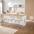 thumbnail image 1 of Zesthouse 26″ Rattan Bar Stools Set of 4, Linen Fabric Counter Height Chairs with Cane Back & Chrome Legs, Mid Century Cantilevered Design Barstools for Kitchen Island, Beige, 1 of 10