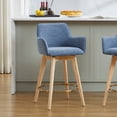 thumbnail image 1 of Zesthouse 25.8" Modern Bar Stools Counter Height, Swivel Single Bar Stool for Kitchen Island, Upholstered Linen Barstools with Barrel Back, Arms and Solid Wood Legs, Blue, 1 of 9