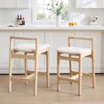 thumbnail image 1 of Zesthouse 25.8" Wooden Counter Height Stools Set of 2, Mid Century Kitchen Bar Stools with Paper Cord Backrest & Raw Solid Wood Legs, Farmhouse Linen Upholstered Barstools for Kitchen Island, Beige, 1 of 12