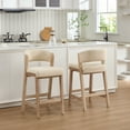 thumbnail image 1 of Zesthouse 26.2″ Counter Height Wooden Bar Stools Set of 2, Linen Upholstered Barstools with Curved Backs, Thick Cushion, Vintage Brushed Brown Wood Legs, Modern Bar Chairs for Kitchen Island, Beige, 1 of 12