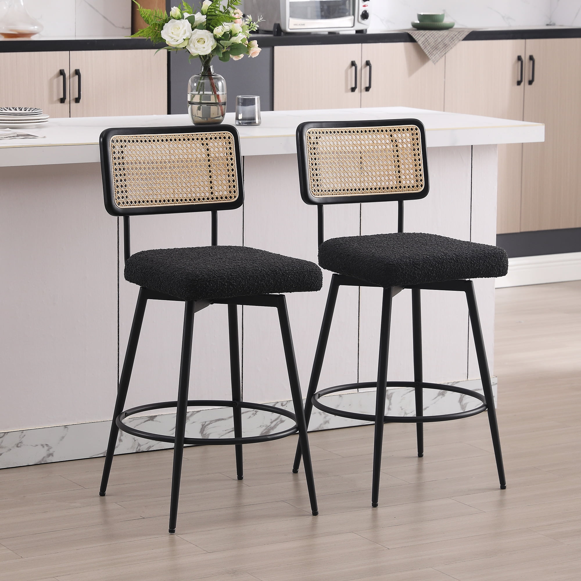 Mid Century Boho Bar Chairs Rattan Bar Stools Set Of TYBOATLE Bar