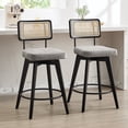 thumbnail image 1 of Zesthouse 26.2" Swivel Counter Height Bar Stools Set of 2, Upholstered Linen Counter Stools with Rattan Back, Mid Century Barstools with Solid Wood Frame for Kitchen Island, Gray, 1 of 12
