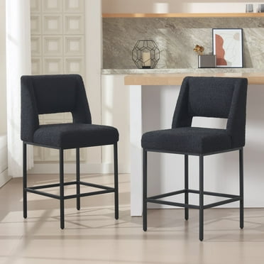 Zesthouse 26.4" Modern Counter Stools Set of 2, Boucle Fabric Bar Stools with Back and Metal Legs, Extra Thick Upholstered Counter Height Chairs for Kitchen Island, Black