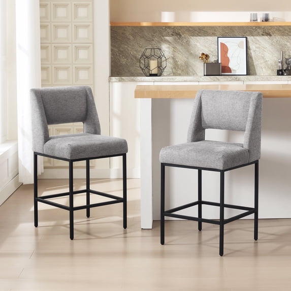 Zesthouse 26.4" Modern Counter Stools Set of 2, Linen Fabric Bar Stools with Back and Metal Legs, Extra Thick Upholstered Counter Height Chairs for Kitchen Island, Gray