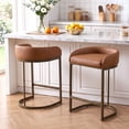 thumbnail image 1 of Zesthouse 26.6″ Modern Bar Stools Set of 2, Upholstered Faux Leather Counter Height Stools with Low Back and Thickened Antique Bronze Metal Frame, Kitchen Island Bar Chairs, Brown, 1 of 9