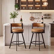 Zesthouse 26.6″ Swivel Bar Stools Set of 2, Faux Leather Upholstered Counter Height Chairs with Barrel Back & Matte Black Metal Legs, Modern Barstools for Kitch