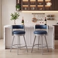 thumbnail image 1 of Zesthouse 26.6″ Swivel Bar Stools Set of 2, Faux Leather Upholstered Counter Height Chairs with Barrel Back & Matte Gray Metal Legs, Modern Barstools for Kitchen Island, Navy Blue, 1 of 11