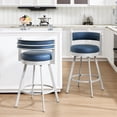 thumbnail image 1 of Zesthouse 26.6″ Swivel Bar Stools Set of 2, Faux Leather Upholstered Counter Height Chairs with Barrel Back & Matte Gray Metal Legs, Modern Barstools for Kitchen Island, Navy Blue, 1 of 10