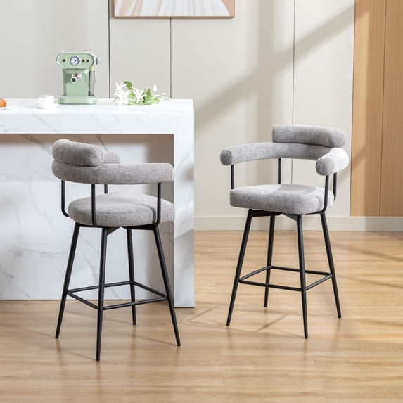 Zesthouse 26.7" Swivel Counter Stools Set of 2, Linen Upholstered Bar Stools with Back and Metal Legs, Modern Counter Height Chairs for Kitchen Island, Gray