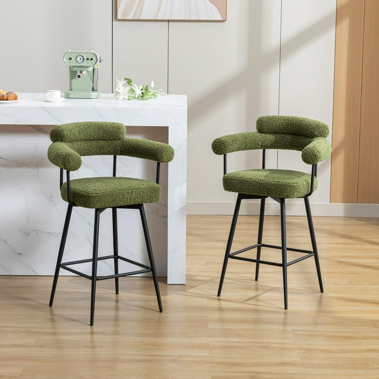 Zesthouse 26.7 Swivel Counter Stools Set of 2 Modern Counter Height Bar Stools with Wing Back and Metal Frame Sherpa Upholstered Bar Stools for Kitchen Island Home Bar Green Walmart