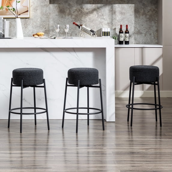 Zesthouse Swivel Counter Stools Set of 3, 26.7" Modern Boucle Counter Height Bar Stools with Metal Legs, Backless Round Barstools for Kitchen Island, Black