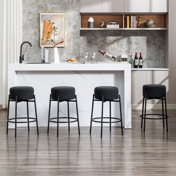 Zesthouse Swivel Counter Stools Set of 4, 26.7" Modern Boucle Counter Height Bar Stools with Metal Legs, Backless Round Barstools for Kitchen Island, Black