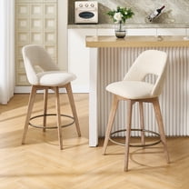 Zesthouse 26.8" Swivel Bar Stools Set of 2, Linen Upholstered Counter Height Stools with Open Back and Brushed Wooden Legs, Mid Century Barstools Kitchen Bar Chairs for 36"-39" Countertop, Beige
