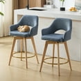 thumbnail image 1 of Zesthouse 26.8″ Swivel Counter Height Bar Stools Set of 2, Upholstered Linen Bar Stools with Back and Wood Legs, Mid Century Modern Barstool Island Chairs for Kitchen Counter, Blue, 1 of 14