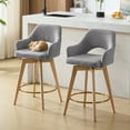 thumbnail image 1 of Zesthouse 26.8″ Swivel Counter Height Bar Stools Set of 2, Upholstered Linen Bar Stools with Back and Wood Legs, Mid Century Modern Barstool Island Chairs for Kitchen Counter, Gray, 1 of 11