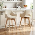thumbnail image 1 of Zesthouse 26.8″ Swivel Counter Height Bar Stools Set of 2, Upholstered Linen Bar Stools with Back and Wood Legs, Mid Century Modern Barstool Island Chairs for Kitchen Counter, Beige, 1 of 11