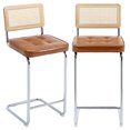 thumbnail image 1 of Zesthouse 30″ Rattan Bar Stools Set of 2, Faux Leather Bar Height Island Chairs with Cane Back, Mid Century Modern Cantilevered Design Barstools for Kitchen Island, Brown, 1 of 10