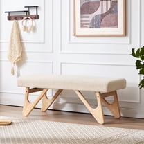 Zesthouse 48.8″ Linen Upholstered Bench for Bedroom End of Bed, Mid-Century Modern Entryway Bench with Padded Seat, Natural Boomerang Legs, Indoor and Hallway, Beige