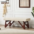 thumbnail image 1 of Zesthouse 48.8″ Linen Upholstered Bench for Bedroom End of Bed, Mid-Century Modern Entryway Bench with Padded Seat, Walnut Finished Boomerang Legs, Indoor and Hallway, Beige, 1 of 9